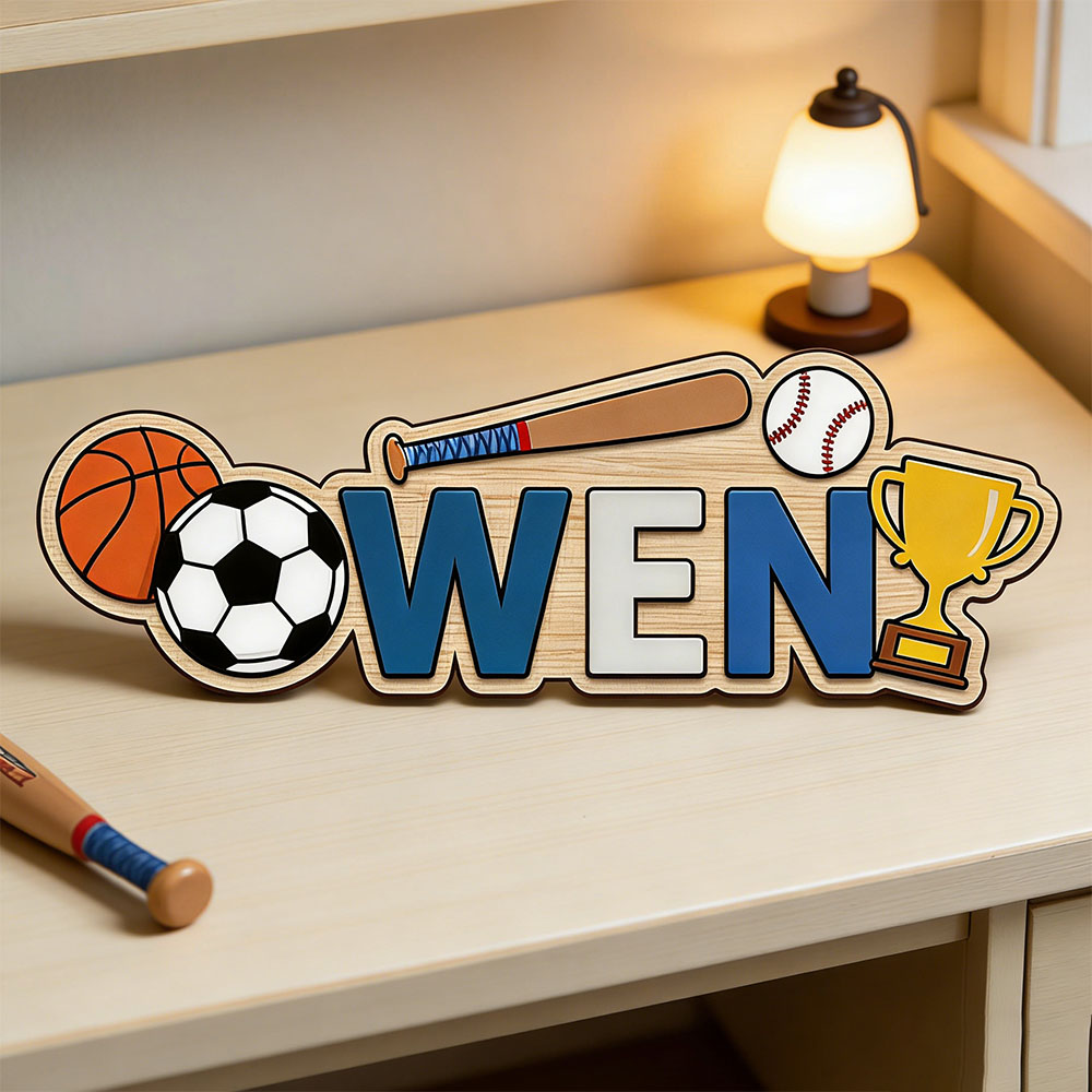 Baby Nursery Themes Boy - Sportbal trofee thema gepersonaliseerd houten bord