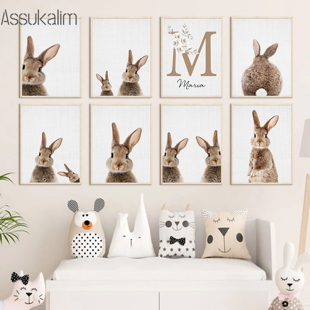 Baby Nursery Name Wall Art - Konijn Canvas Schilderij Aangepaste Naam Print
