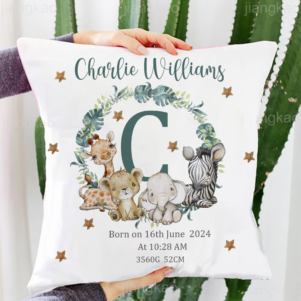 Baby Nursery Name Letters - Gepersonaliseerde Safari Dier Met Naam Kussensloop