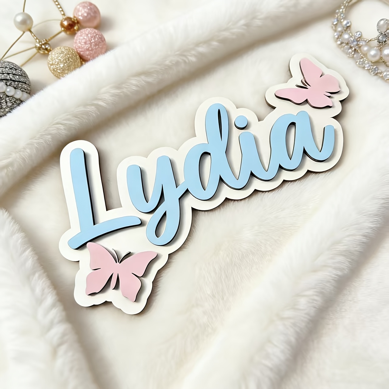 Baby Nursery Room - Gepersonaliseerde blauwe en roze vlinder naamkamerbord,