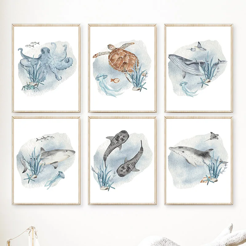 Baby Nursery Animal Pictures - Posters En Afdrukken Walvisvis Haai Octopus