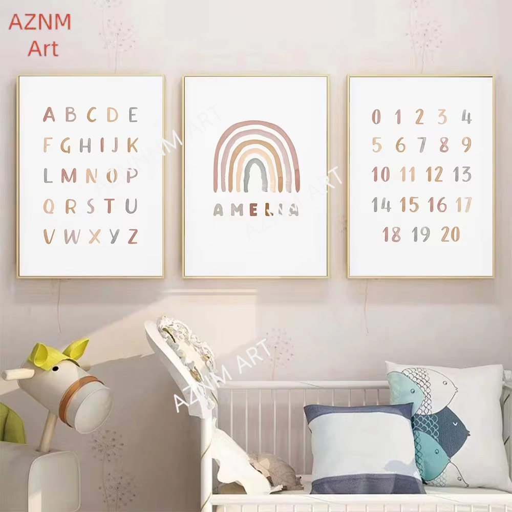 Baby Nursery Name Wall Art - 1/3 STKS, Poster Custom ABC 123