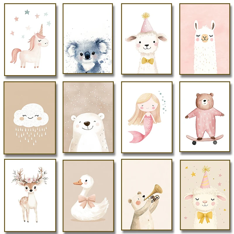 Baby Nursery Room - Leuke aquarel eenhoorn zeemeermin lama gans