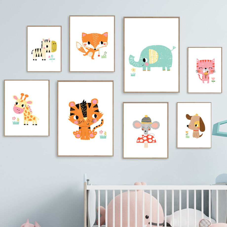 Baby Zoo Nursery - 1 stuk frameloze canvas schilderij cartoon
