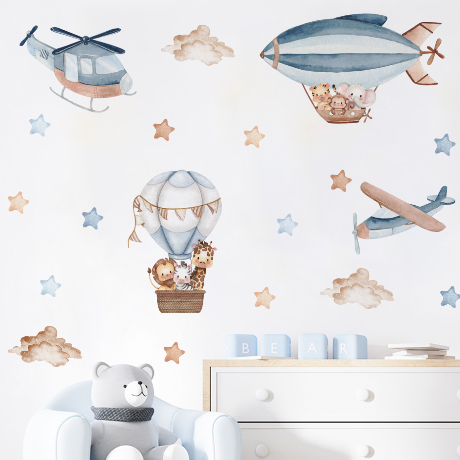 Baby Nursery Ideas - Aquarel Dieren Luchtballon Wolken Muurstickers voor
