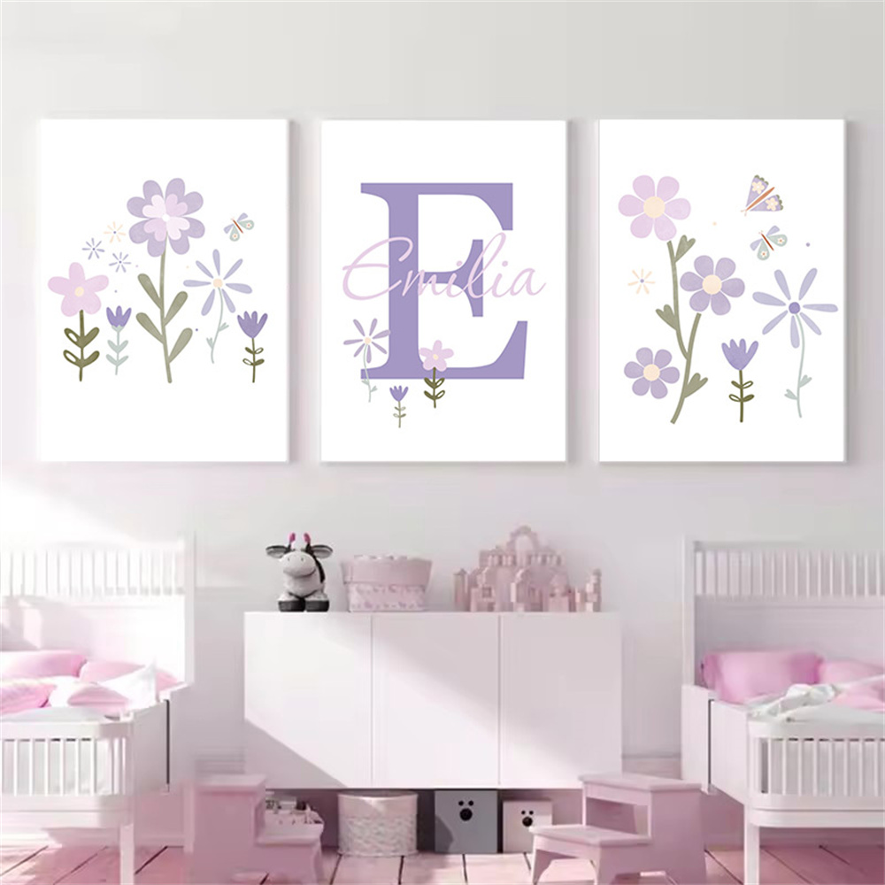 Baby Nursery Name Wall Art - Baby Meisje Naam Custom Poster Paarse