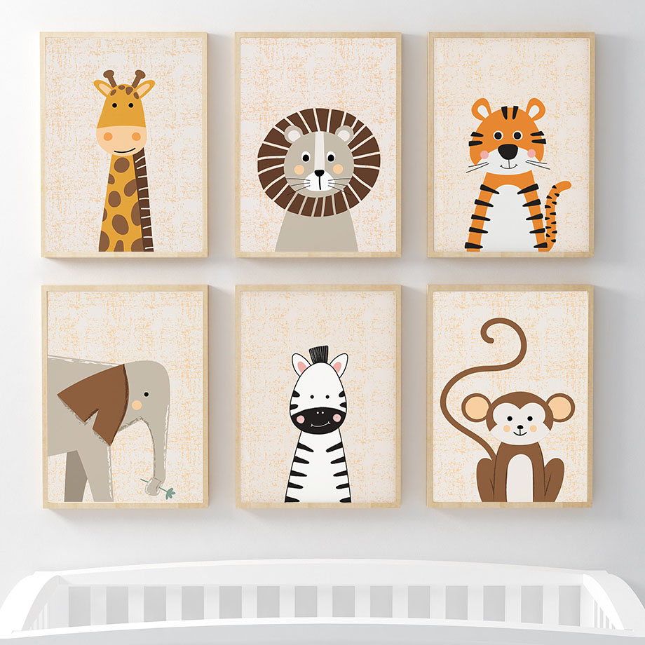 Baby Nursery Name Wall Art - Leeuw Giraffe Olifant Zebra Aap Kinderkamer