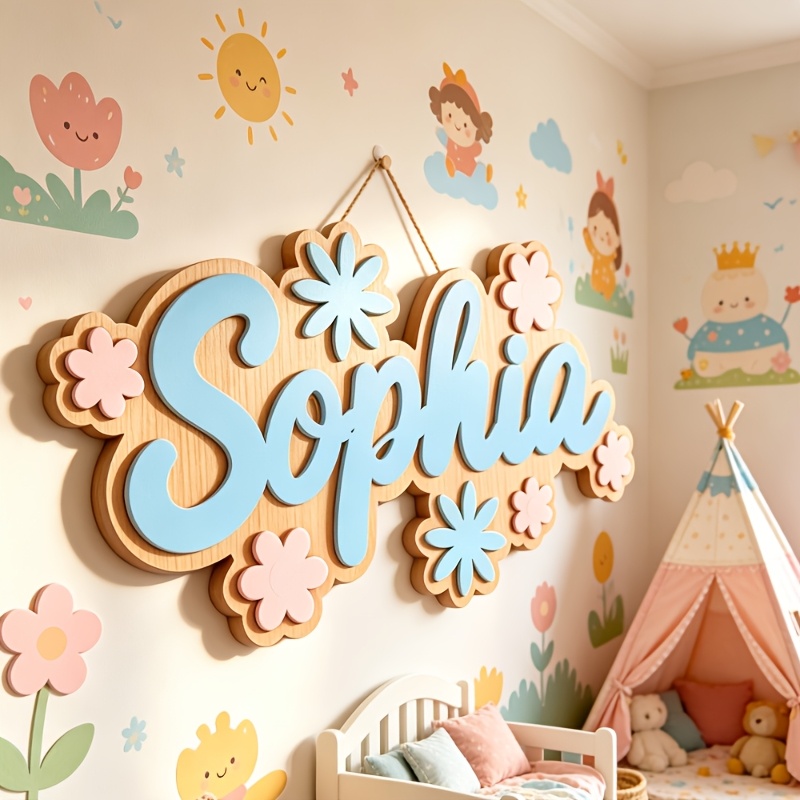 Baby Nursery Room - Gepersonaliseerd kamerbord met bloementhema, aanpasbare pastelkleurige