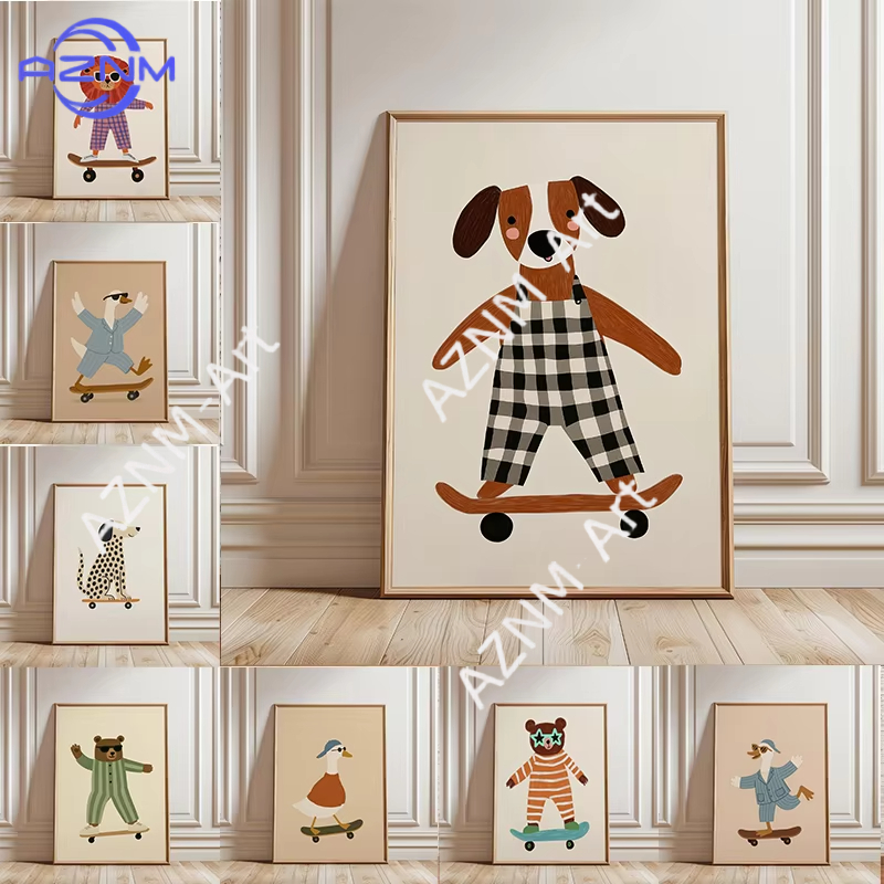 Baby Nursery Ideas - 1PC Grappige Dieren Skateboarden Poster Trendy