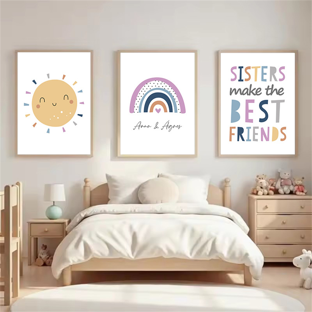 Baby Nursery Name Wall Art - Aangepaste naam poster cartoon zon regenboog