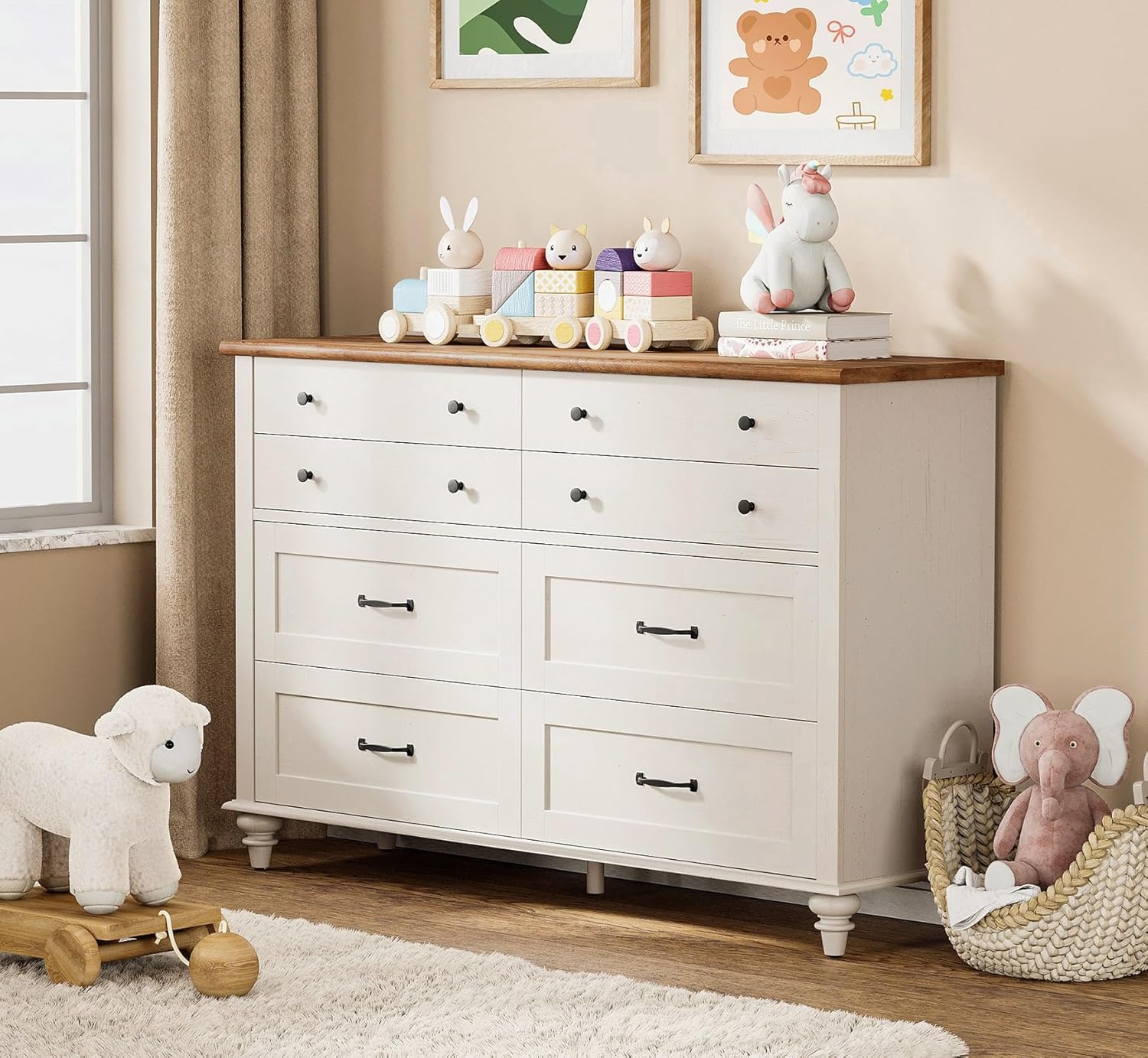 Baby Nursery Chest Of Drawers - Moderne kindercommode met 7 laden, opbergkast,