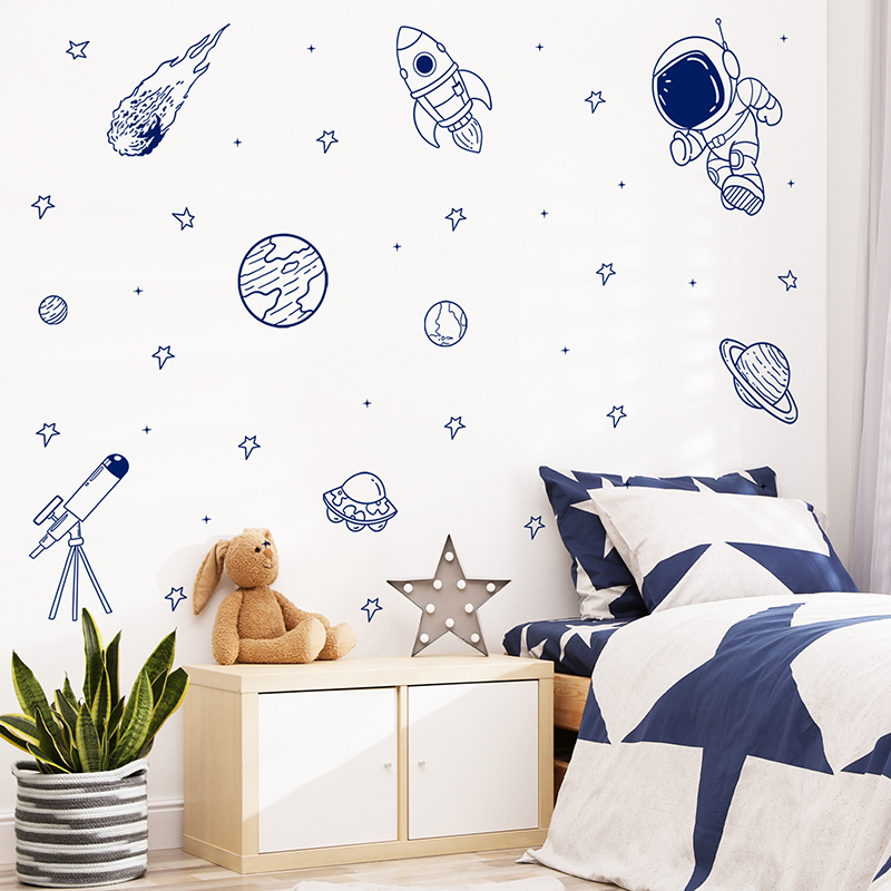 Baby Nursery Ideas - Cartoon Universe Astronaut Planeet Raket Muursticker