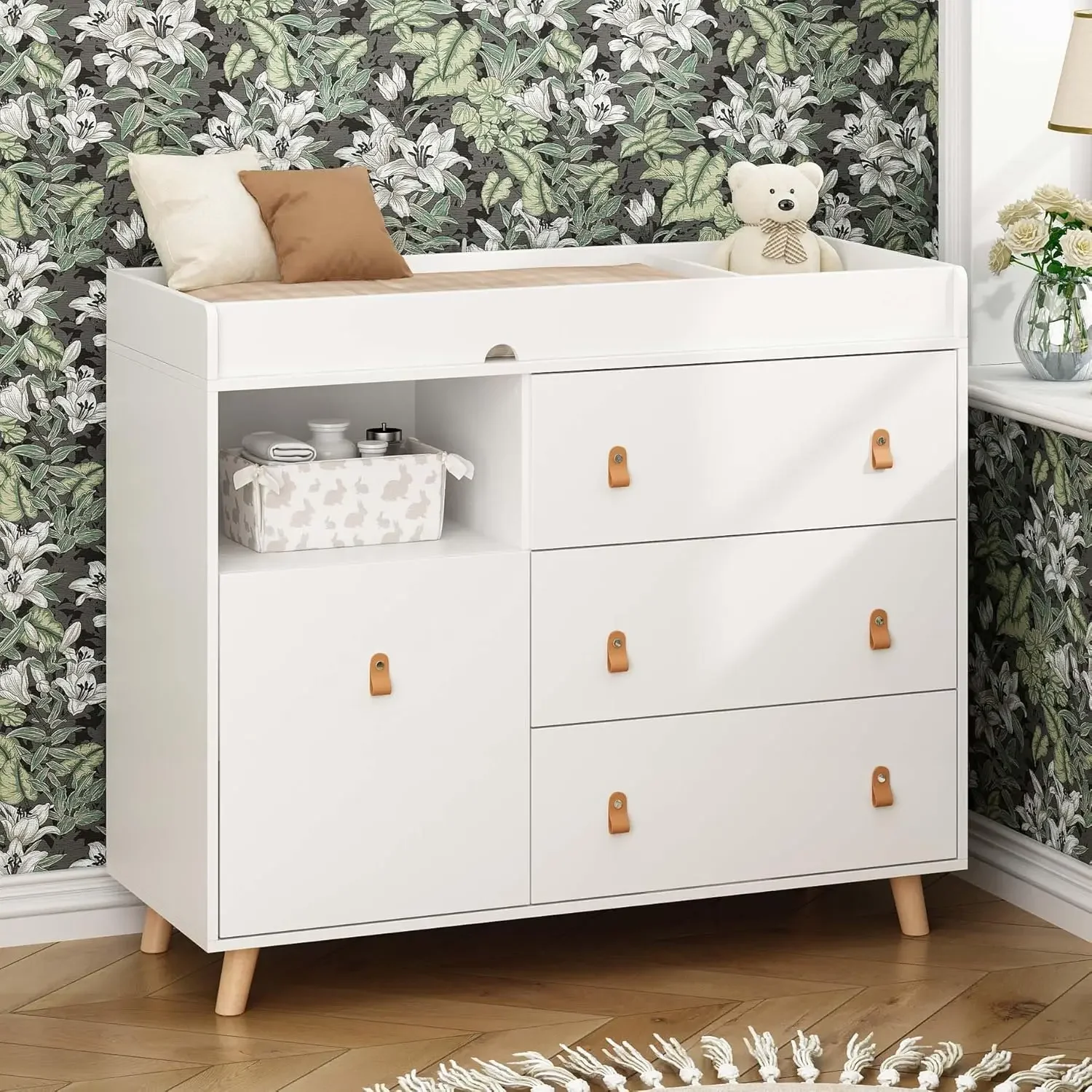 Baby Nursery Chest Of Drawers - Baby commode met verschoningsblad, laden, plank,