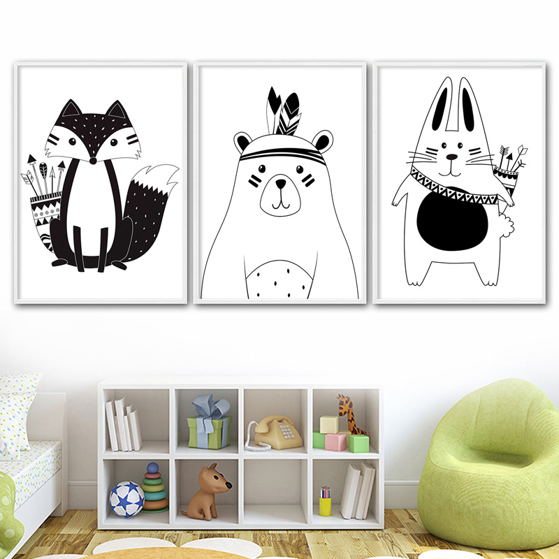 Zwart Wit Cartoon Beer Konijn  - Baby Nursery Name Wall Art recensie en prijs