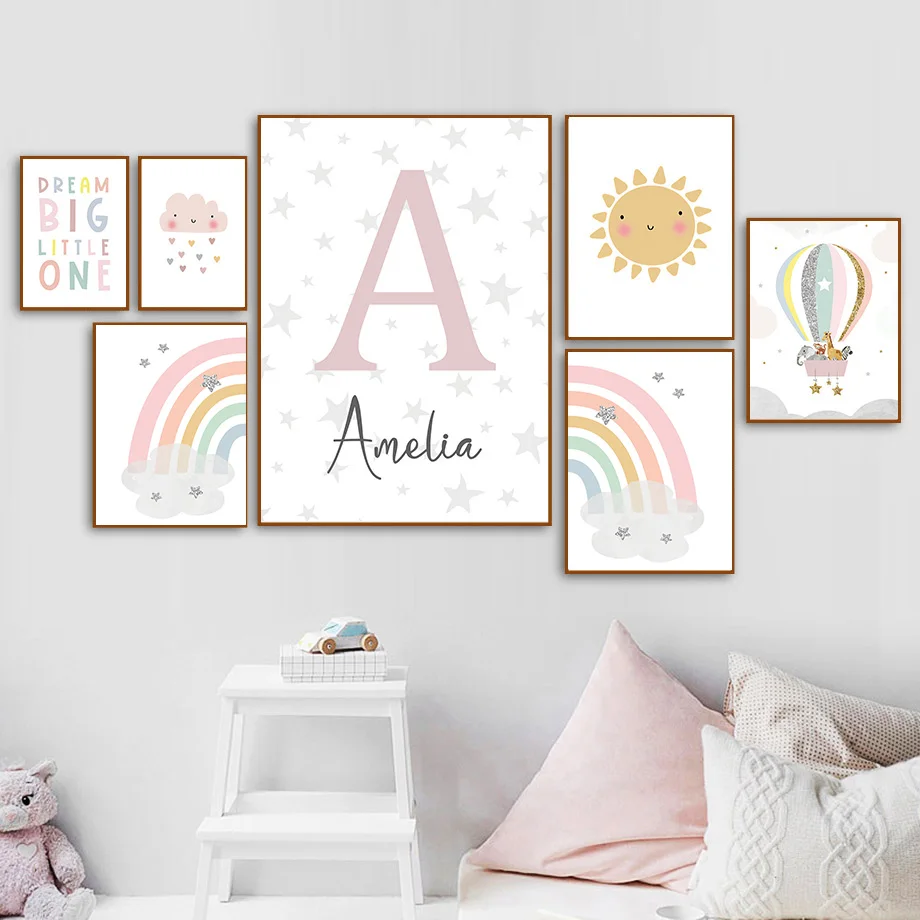 Giraffe Olifant Heteluchtballo - Baby Nursery Name Wall Art recensie en prijs