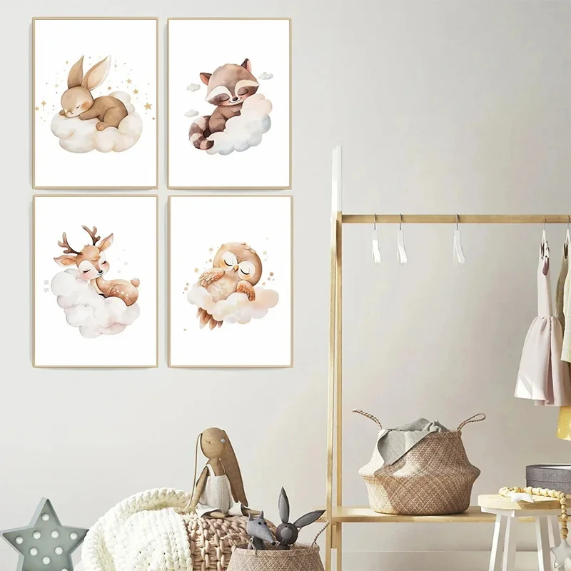 Cartoon Cloud Animal Canvas Sc - Baby Nursery Animal Pictures recensie en prijs