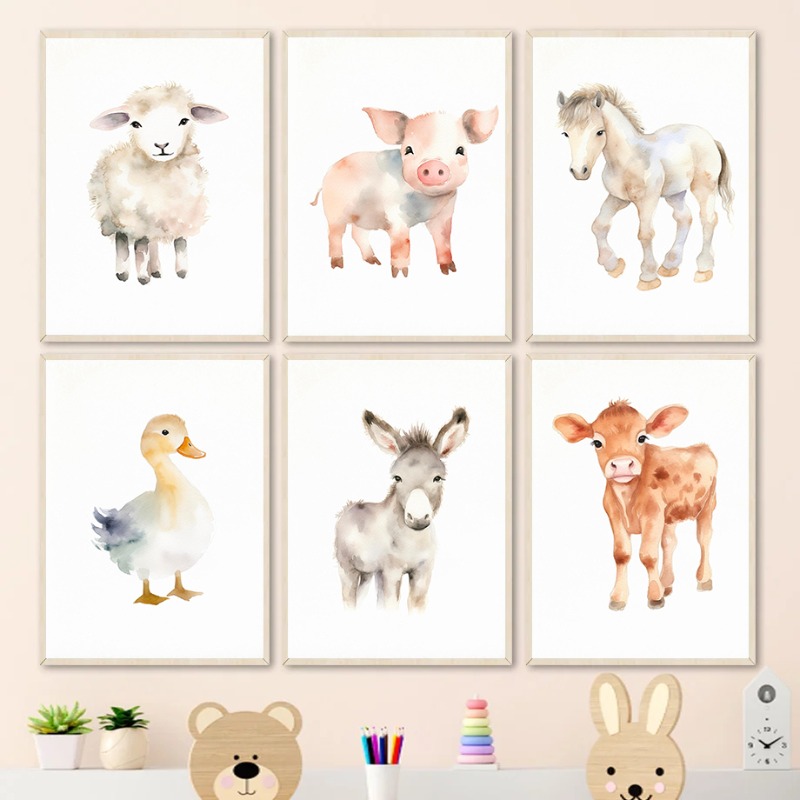 Aquarel Boerderijdieren Baby P - Baby Nursery Animal Pictures recensie en prijs