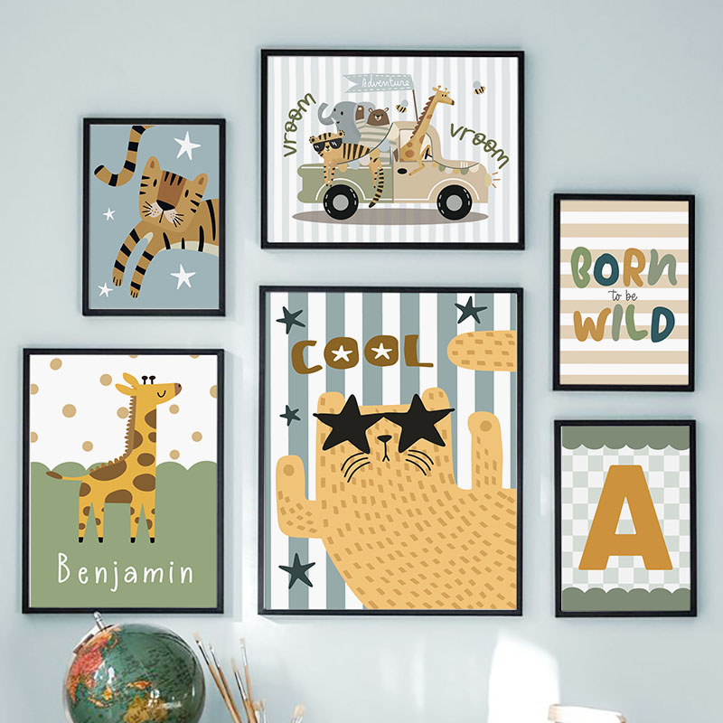 Kawaii Tijger Leeuw Giraf Auto - Baby Nursery Name Wall Art recensie en prijs