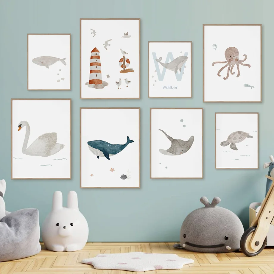 Aangepaste naam walvis octopus - Baby Nursery Name Wall Art recensie en prijs