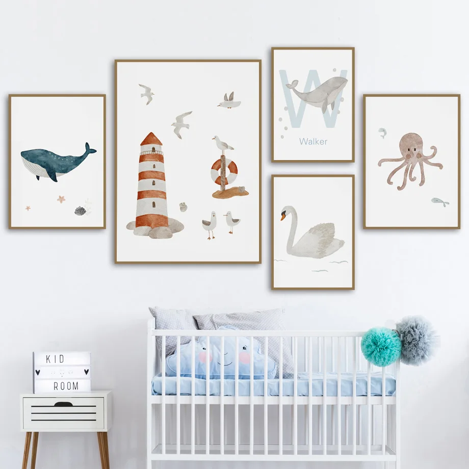 Aangepaste naam walvis octopus - Baby Nursery Name Wall Art recensie en prijs